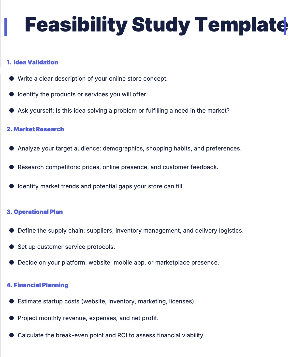 Feasibility Study Template for an Online Store